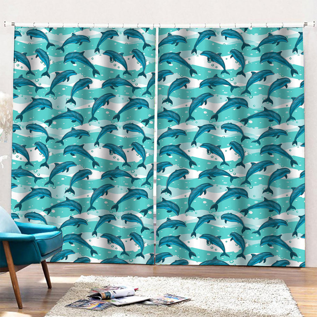 Dolphins In The Ocean Pattern Print Pencil Pleat Curtains