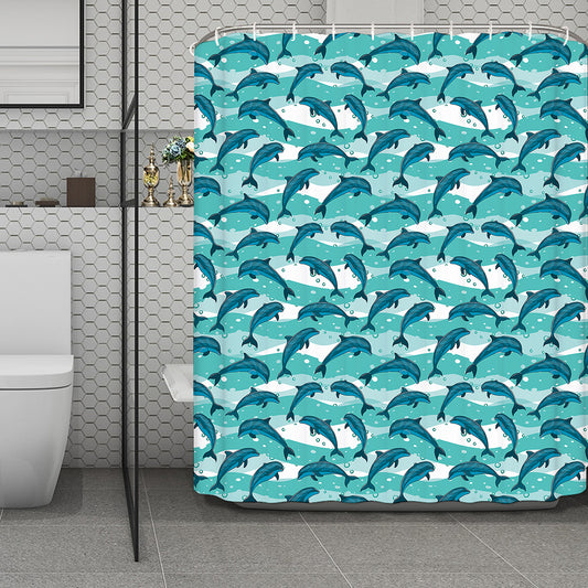 Dolphins In The Ocean Pattern Print Polyester Shower Curtain