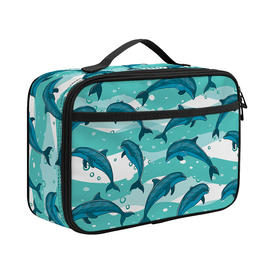 Dolphins In The Ocean Pattern Print Portable Lunch Bag