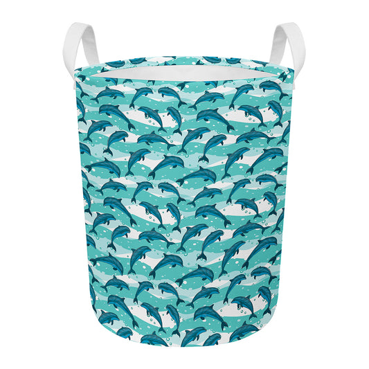 Dolphins In The Ocean Pattern Print Round Laundry Basket