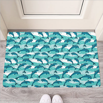 Dolphins In The Ocean Pattern Print Rubber Doormat
