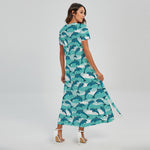 Dolphins In The Ocean Pattern Print Short Sleeve Maxi Dress