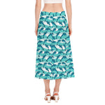 Dolphins In The Ocean Pattern Print Side Slit Midi Skirt