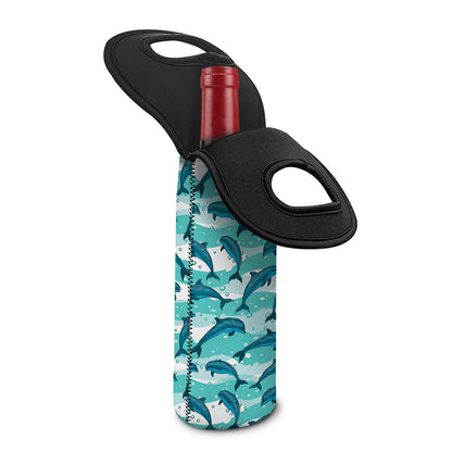 Dolphins In The Ocean Pattern Print Single Neoprene Wine Tote