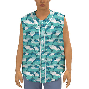 Dolphins In The Ocean Pattern Print Sleeveless Baseball Jersey