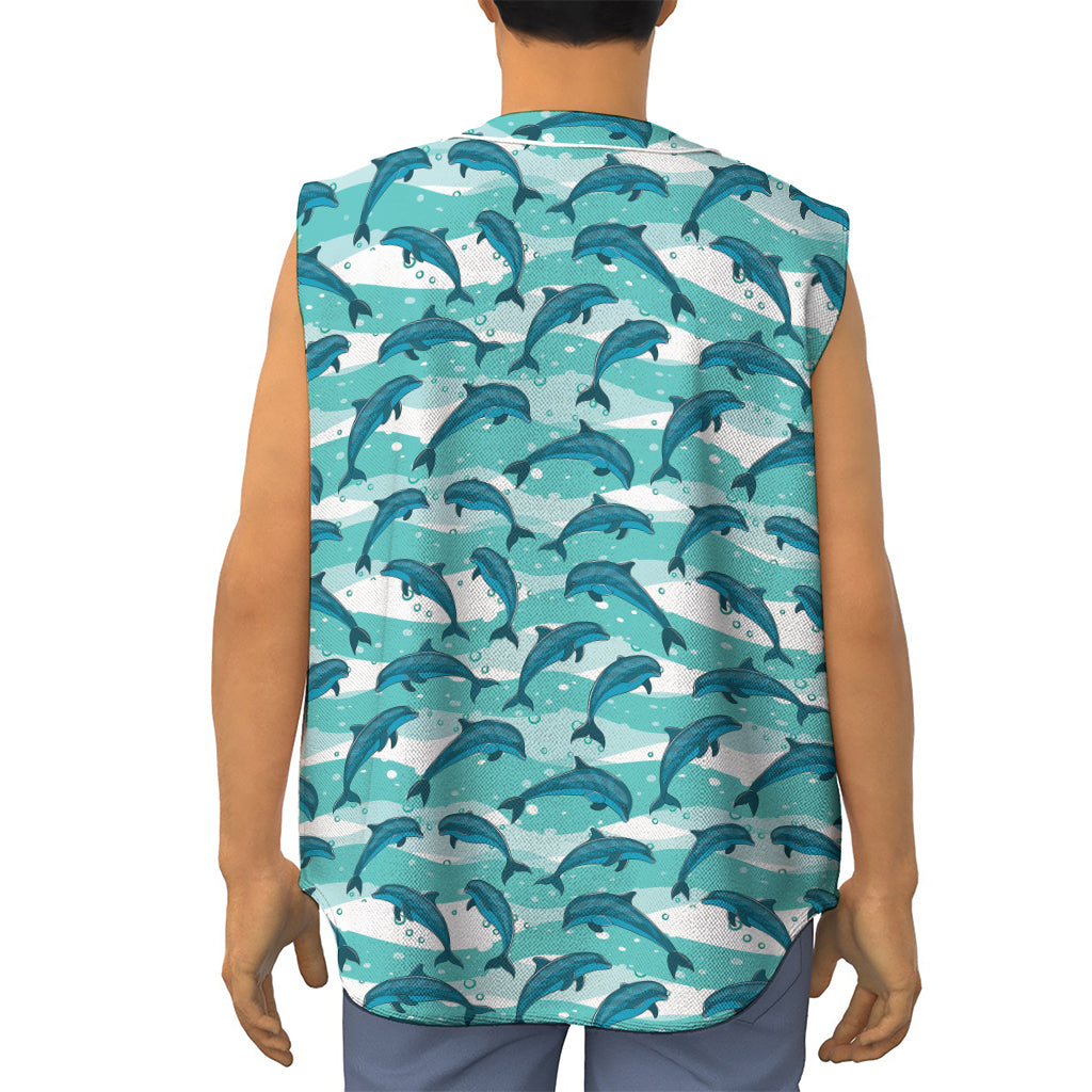 Dolphins In The Ocean Pattern Print Sleeveless Baseball Jersey