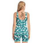 Dolphins In The Ocean Pattern Print Sleeveless One Piece Swimsuit