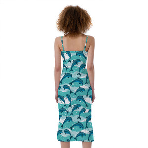 Dolphins In The Ocean Pattern Print Slim Fit Midi Cami Dress