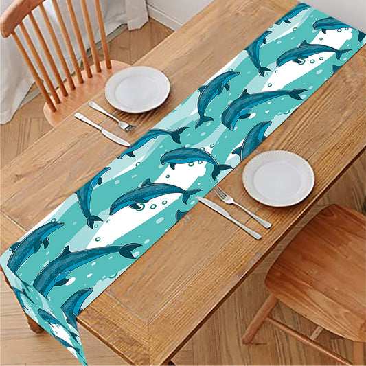 Dolphins In The Ocean Pattern Print Table Runner