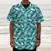 Dolphins In The Ocean Pattern Print Textured Short Sleeve Shirt