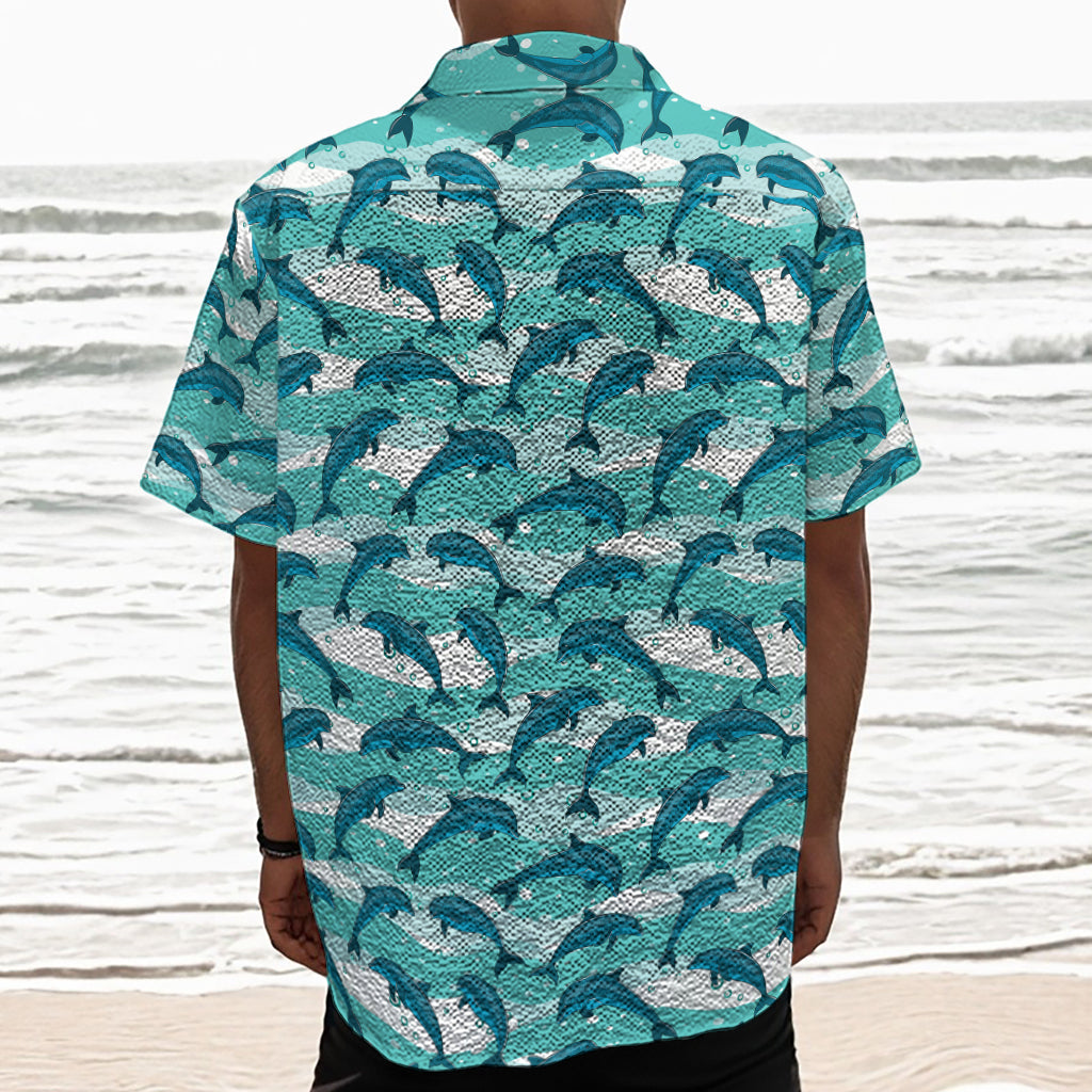 Dolphins In The Ocean Pattern Print Textured Short Sleeve Shirt