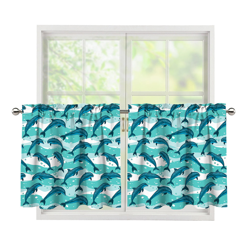 Dolphins In The Ocean Pattern Print Tier Curtains