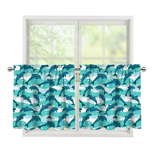 Dolphins In The Ocean Pattern Print Tier Curtains