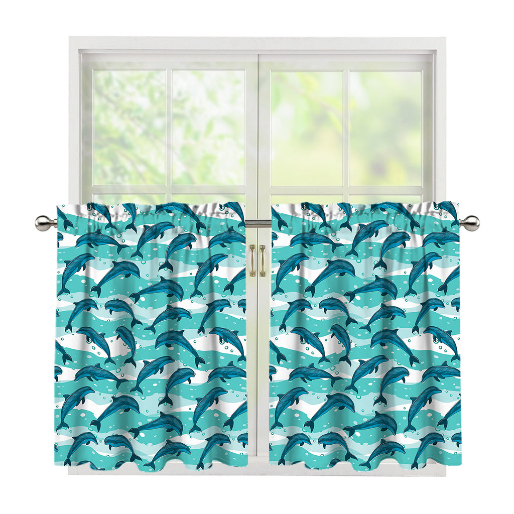 Dolphins In The Ocean Pattern Print Tier Curtains
