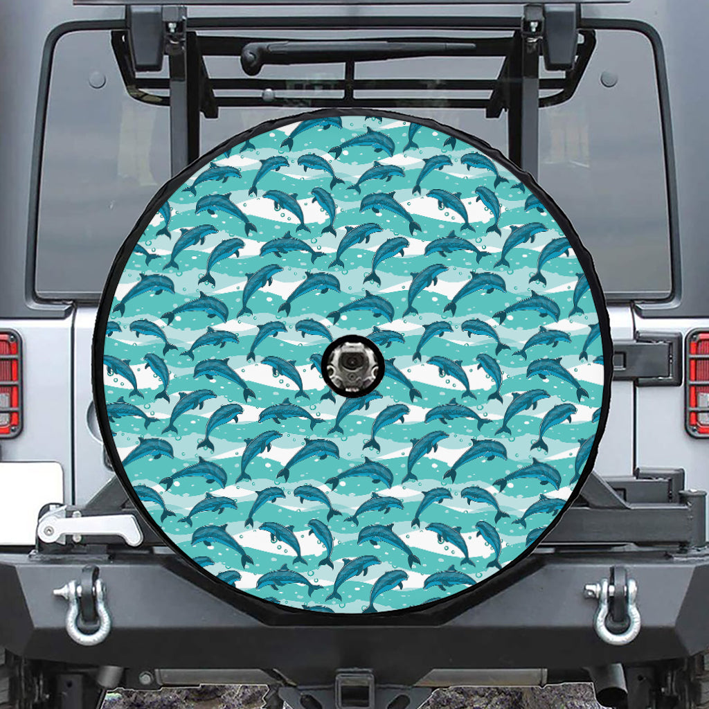 Dolphins In The Ocean Pattern Print Tire Cover With Camera Hole