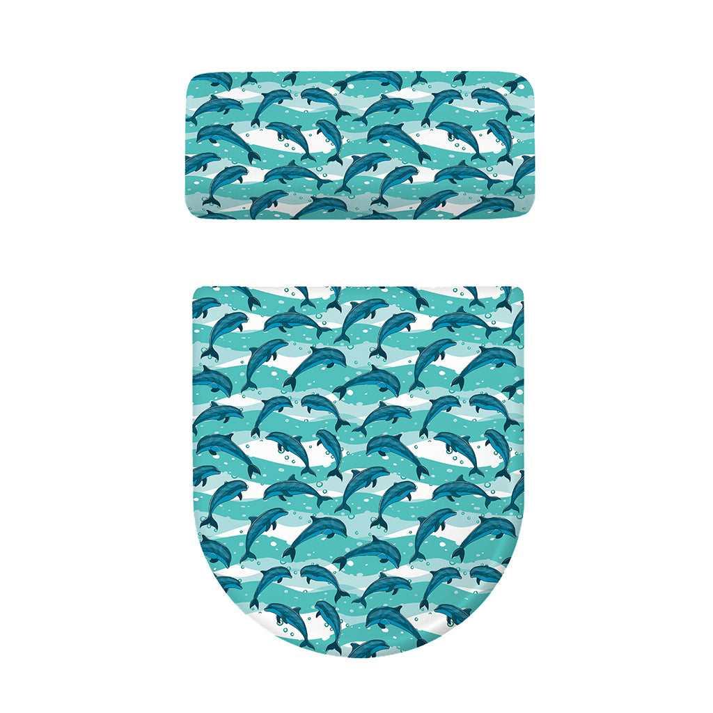 Dolphins In The Ocean Pattern Print Toilet Lid And Tank Cover Set