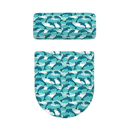 Dolphins In The Ocean Pattern Print Toilet Lid And Tank Cover Set