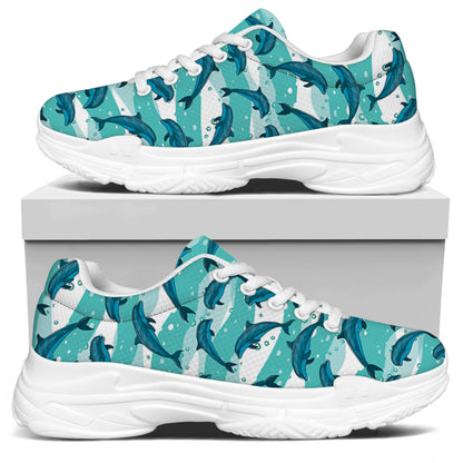 Dolphins In The Ocean Pattern Print White Chunky Shoes