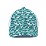 Dolphins In The Ocean Pattern Print White Mesh Trucker Cap