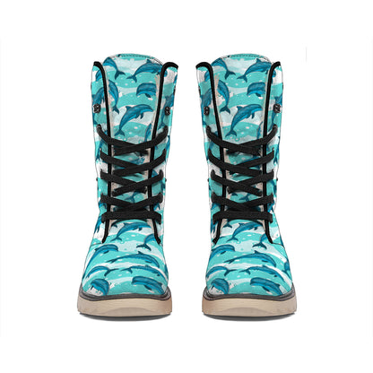 Dolphins In The Ocean Pattern Print Winter Boots