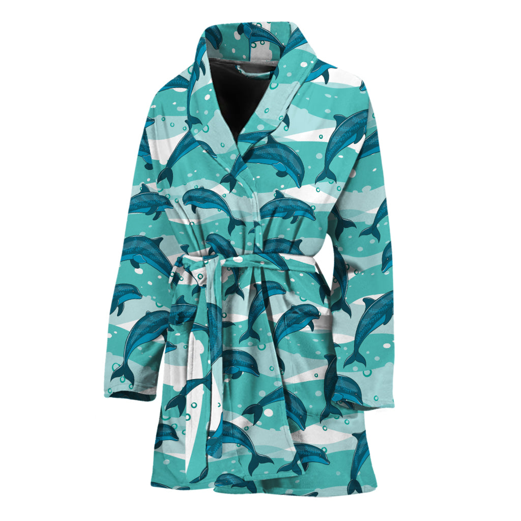 Dolphins In The Ocean Pattern Print Women's Bathrobe