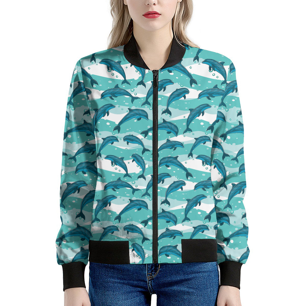 Dolphins In The Ocean Pattern Print Women's Bomber Jacket