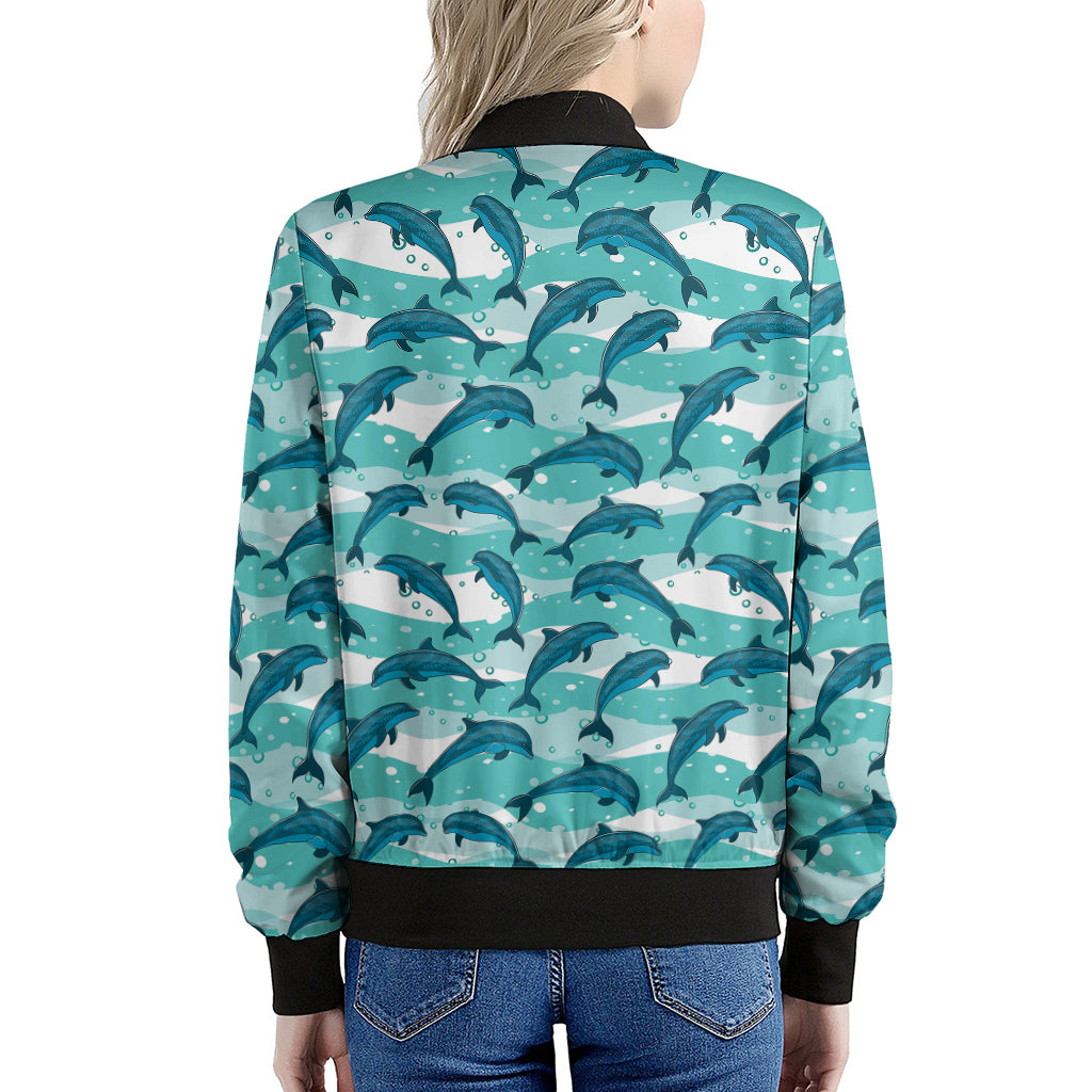 Dolphins In The Ocean Pattern Print Women's Bomber Jacket