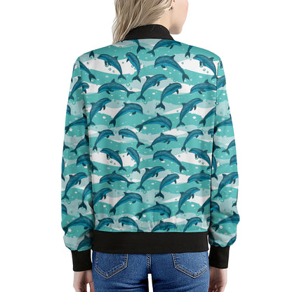 Dolphins In The Ocean Pattern Print Women's Bomber Jacket