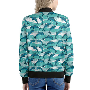 Dolphins In The Ocean Pattern Print Women's Bomber Jacket