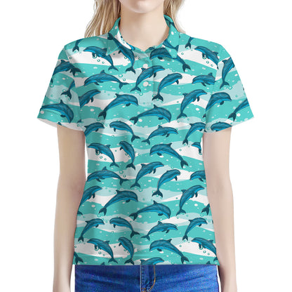 Dolphins In The Ocean Pattern Print Women's Polo Shirt
