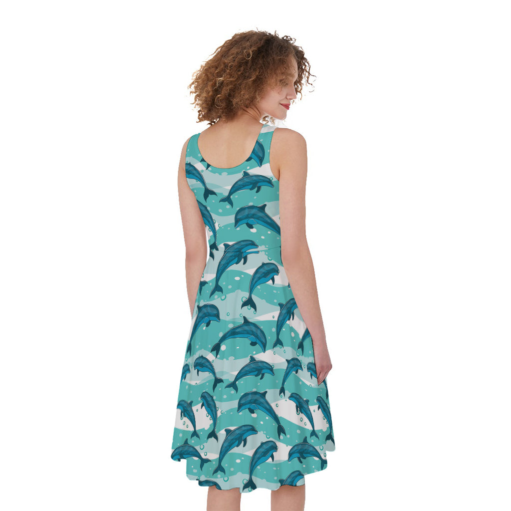 Dolphins In The Ocean Pattern Print Women's Sleeveless Dress