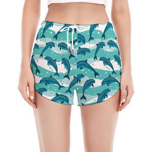 Dolphins In The Ocean Pattern Print Women's Split Running Shorts