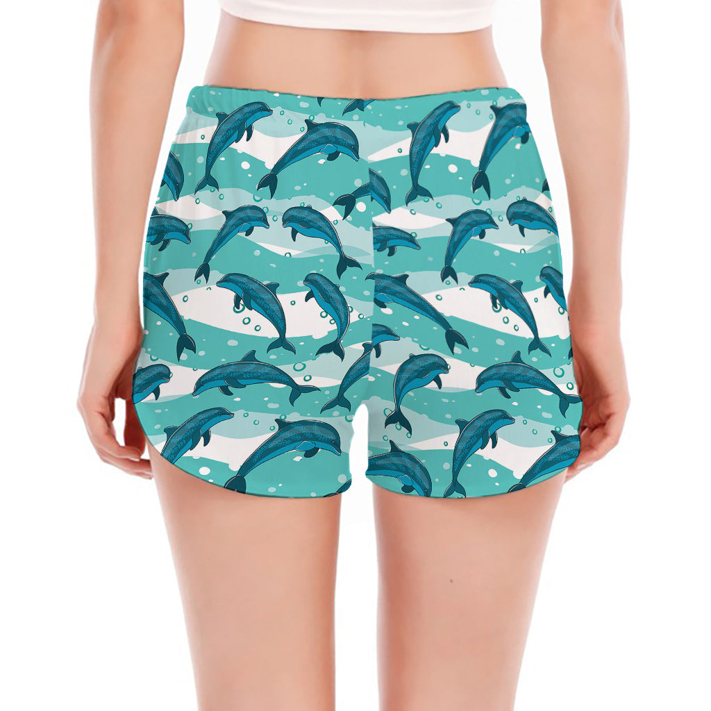 Dolphins In The Ocean Pattern Print Women's Split Running Shorts