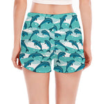 Dolphins In The Ocean Pattern Print Women's Split Running Shorts