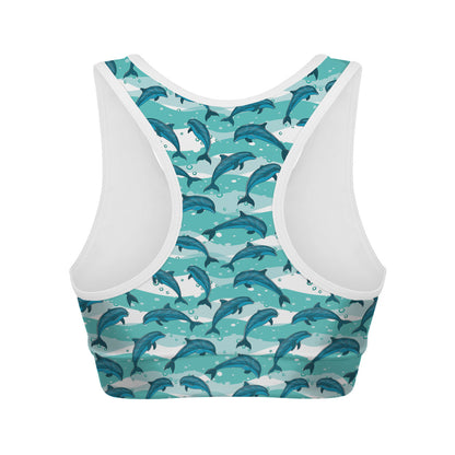 Dolphins In The Ocean Pattern Print Women's Sports Bra