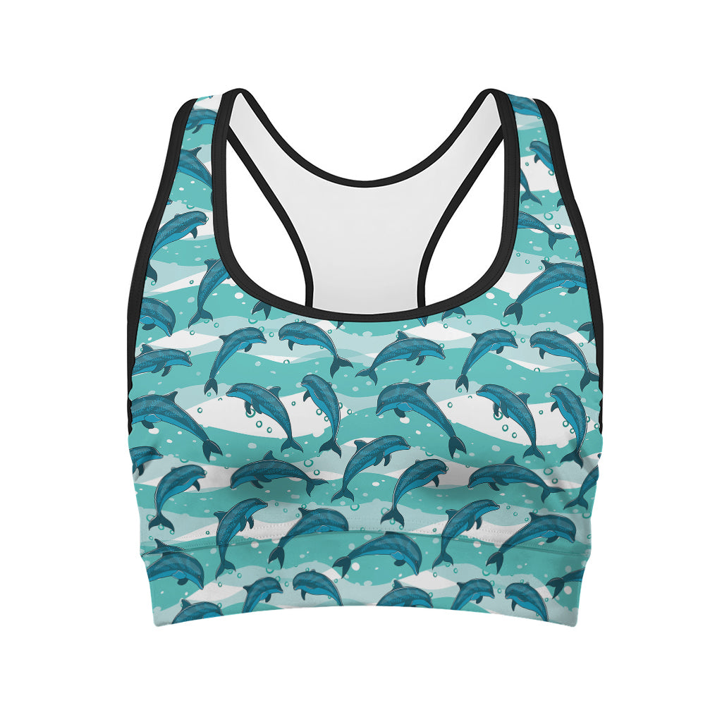 Dolphins In The Ocean Pattern Print Women's Sports Bra