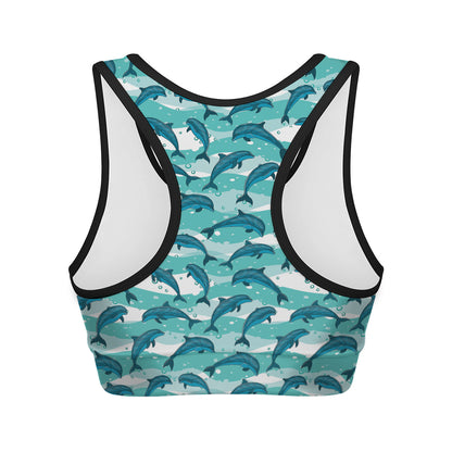 Dolphins In The Ocean Pattern Print Women's Sports Bra