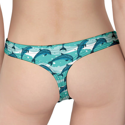 Dolphins In The Ocean Pattern Print Women's Thong