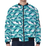 Dolphins In The Ocean Pattern Print Zip Sleeve Bomber Jacket