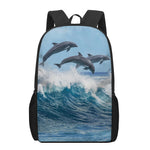 Dolphins Jumping Over Waves Print 17 Inch Backpack