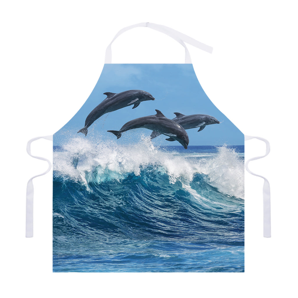 Dolphins Jumping Over Waves Print Adjustable Apron
