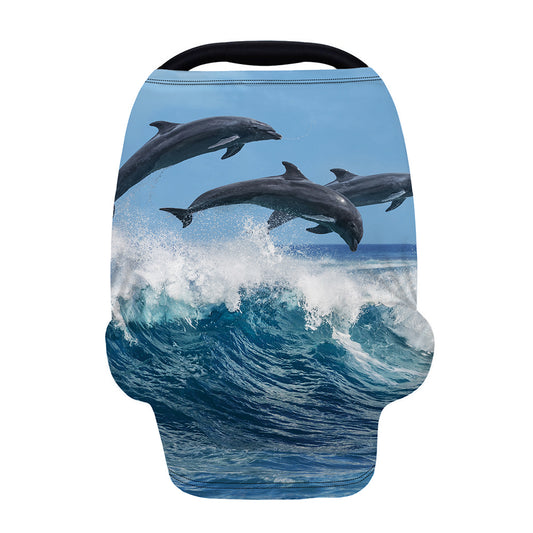 Dolphins Jumping Over Waves Print Baby Seat Cover