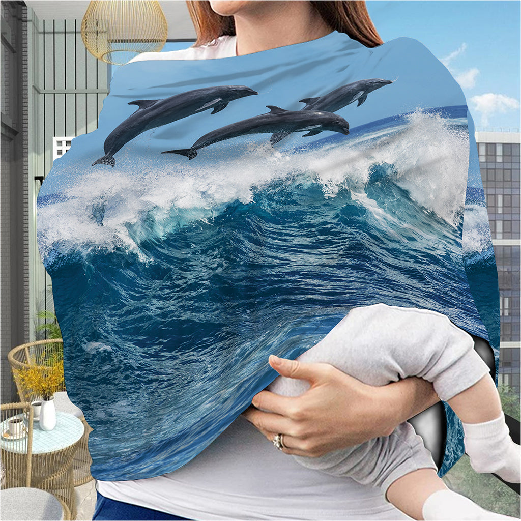 Dolphins Jumping Over Waves Print Baby Seat Cover
