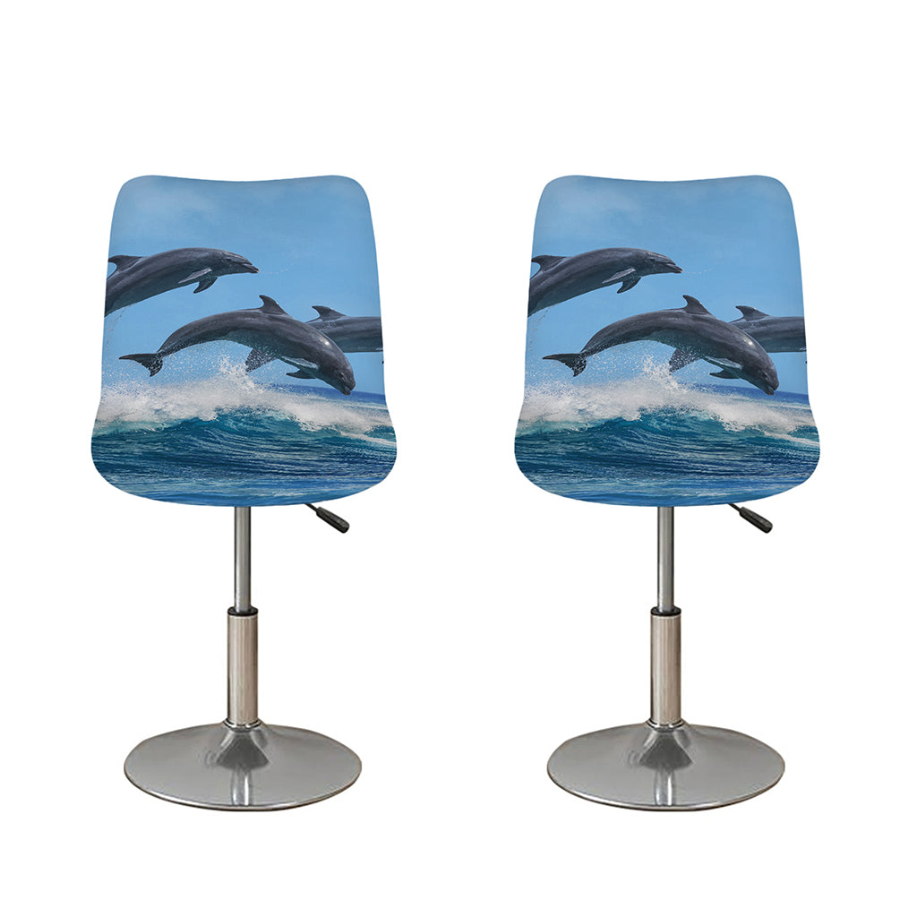 Dolphins Jumping Over Waves Print Bar Stool Covers