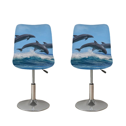 Dolphins Jumping Over Waves Print Bar Stool Covers
