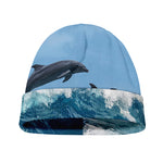 Dolphins Jumping Over Waves Print Beanie