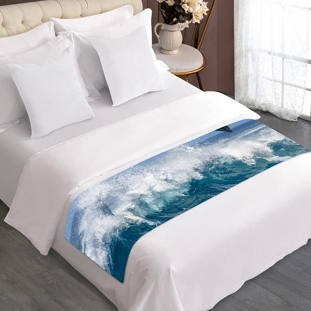 Dolphins Jumping Over Waves Print Bed Runner