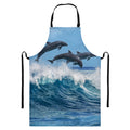 Dolphins Jumping Over Waves Print Bib Apron With Pocket