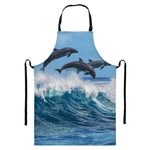Dolphins Jumping Over Waves Print Bib Apron With Pocket
