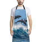 Dolphins Jumping Over Waves Print Bib Apron With Pocket